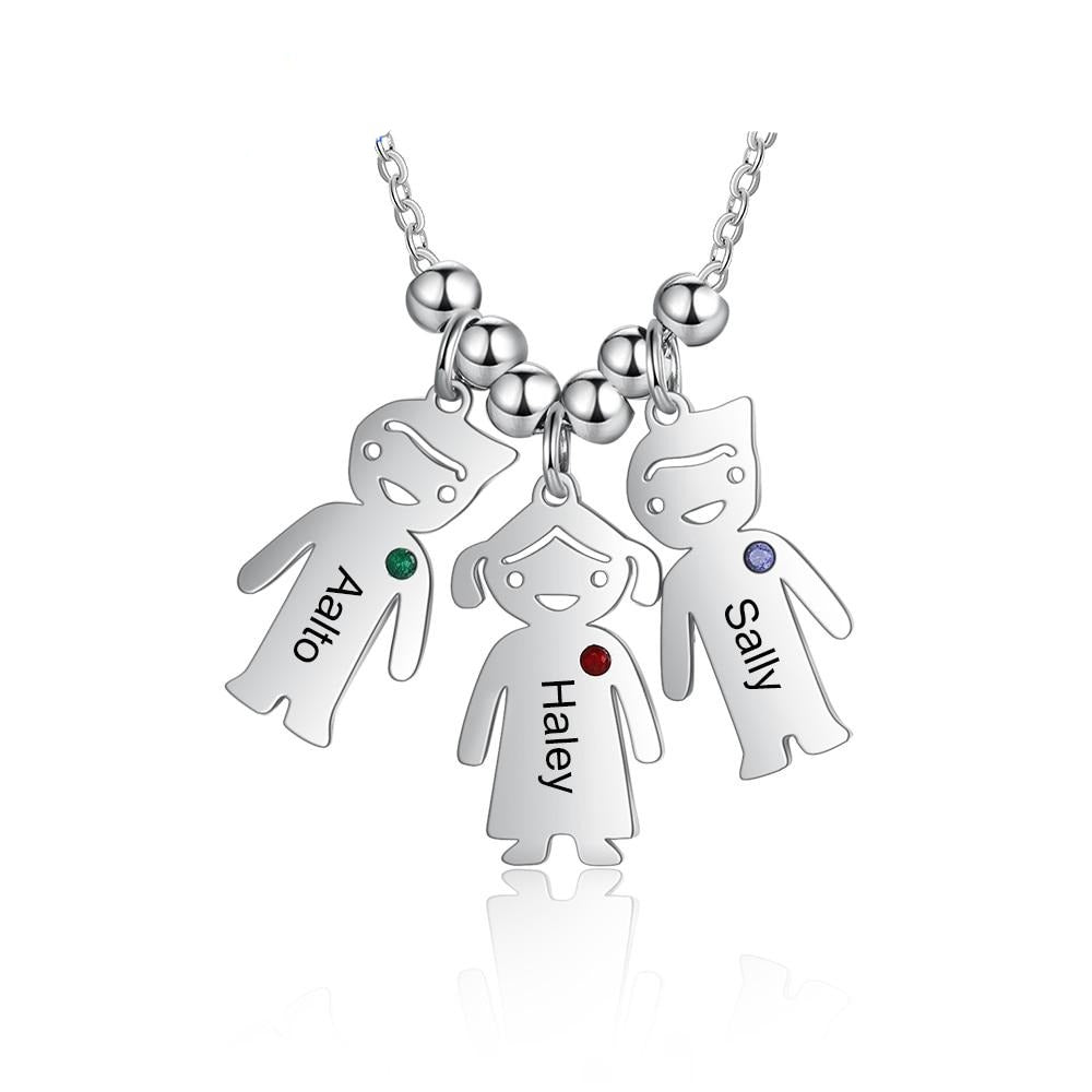 Personalized Engraved Name Boy Girl Pendant Necklace Customized Birthstone Stainless Steel Mother Kids Jewelry Gift-Florence Scovel