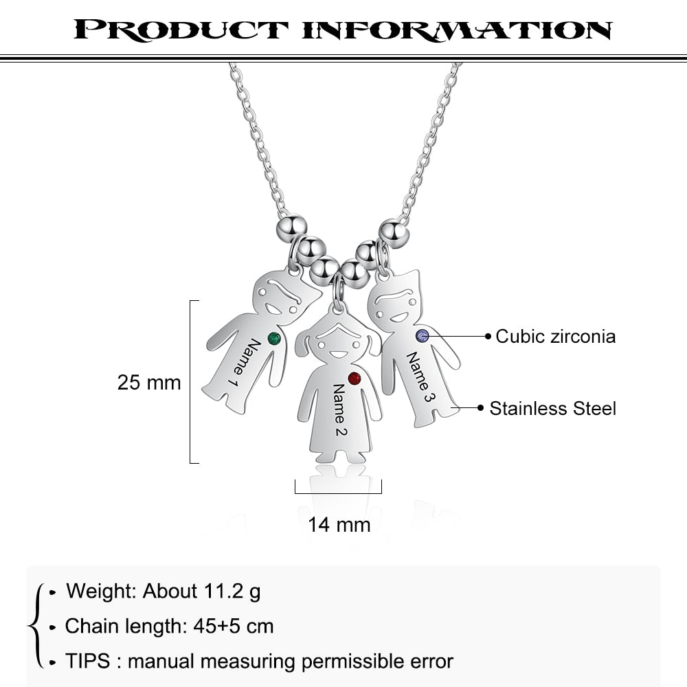 Personalized Engraved Name Boy Girl Pendant Necklace Customized Birthstone Stainless Steel Mother Kids Jewelry Gift-Florence Scovel