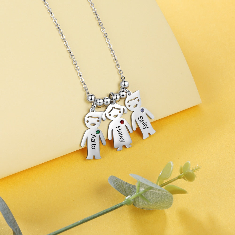 Personalized Engraved Name Boy Girl Pendant Necklace Customized Birthstone Stainless Steel Mother Kids Jewelry Gift-Florence Scovel
