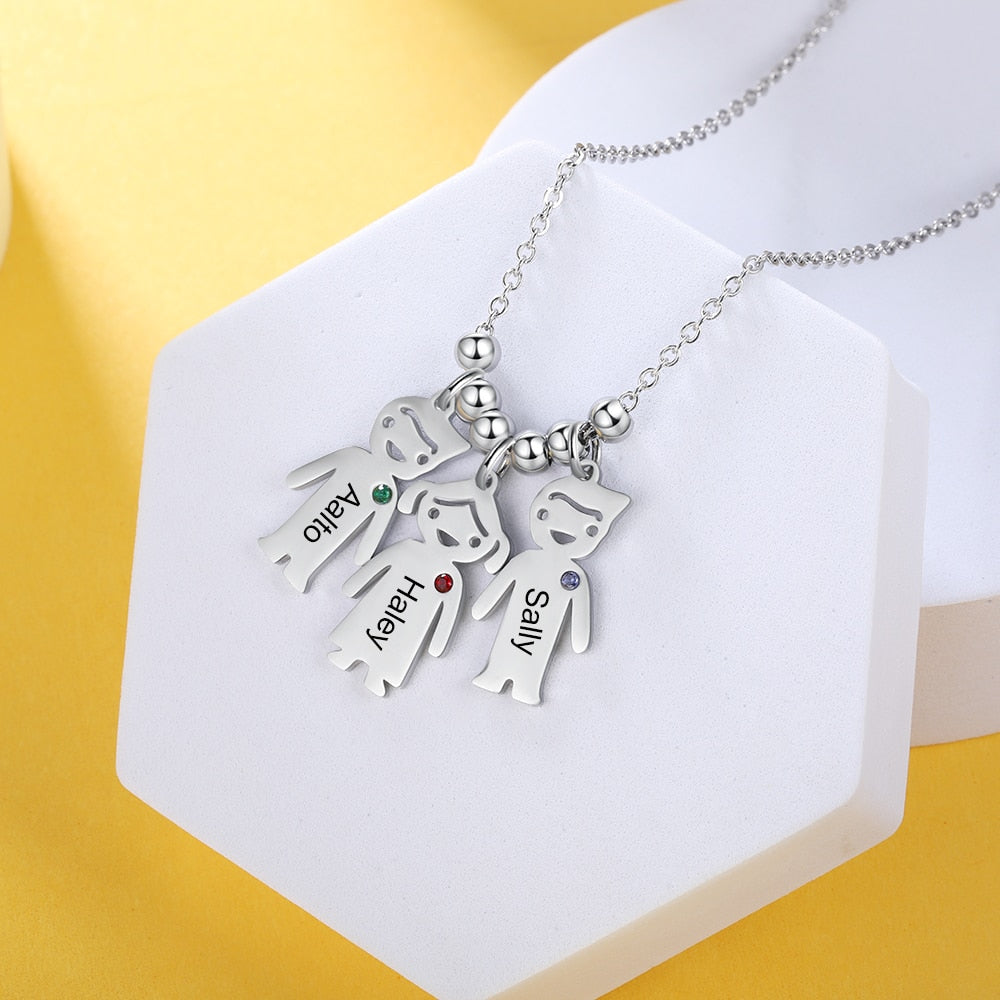 Personalized Engraved Name Boy Girl Pendant Necklace Customized Birthstone Stainless Steel Mother Kids Jewelry Gift-Florence Scovel