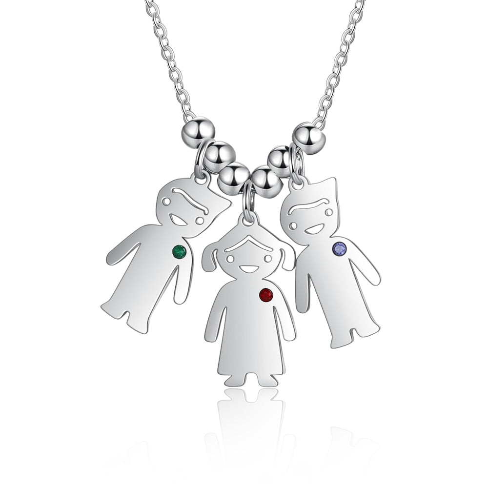 Personalized Engraved Name Boy Girl Pendant Necklace Customized Birthstone Stainless Steel Mother Kids Jewelry Gift-Florence Scovel