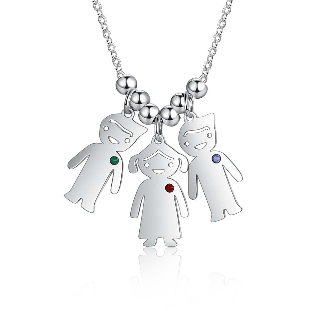 Personalized Engraved Name Boy Girl Pendant Necklace Customized Birthstone Stainless Steel Mother Kids Jewelry Gift-Florence Scovel