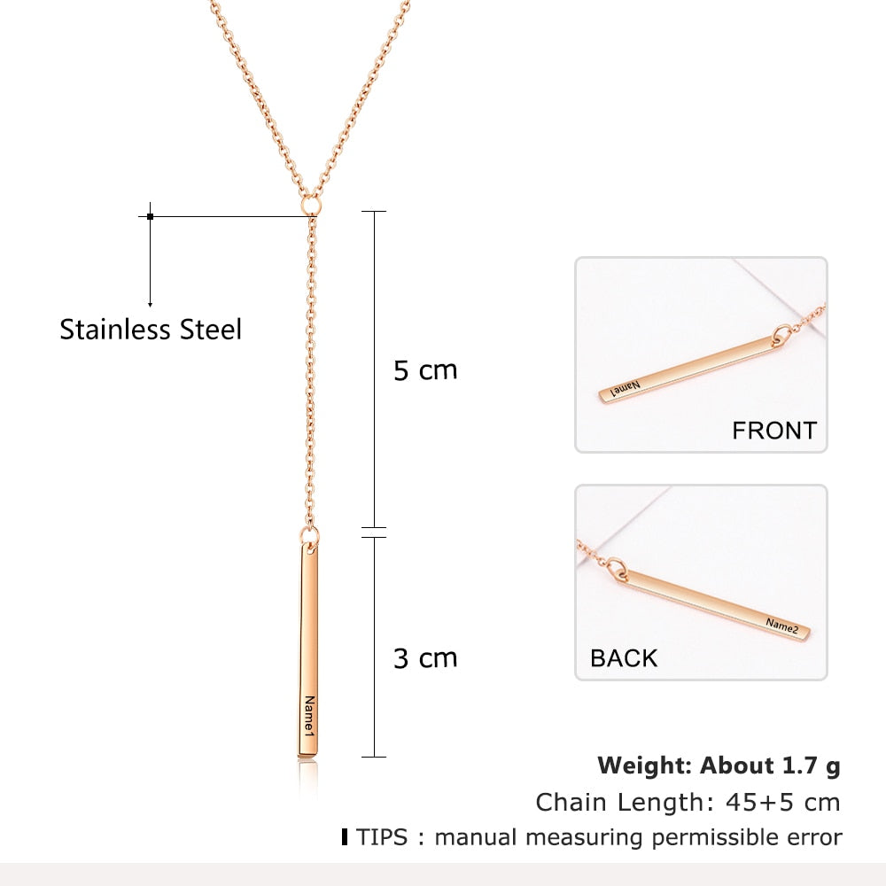 Personalized Bar Necklaces Charm Pendants Stainless Steel Jewelry for Ladies Engraved Name Anniversary Gift for Women-Florence Scovel