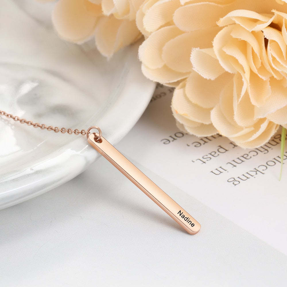 Personalized Bar Necklaces Charm Pendants Stainless Steel Jewelry for Ladies Engraved Name Anniversary Gift for Women-Florence Scovel
