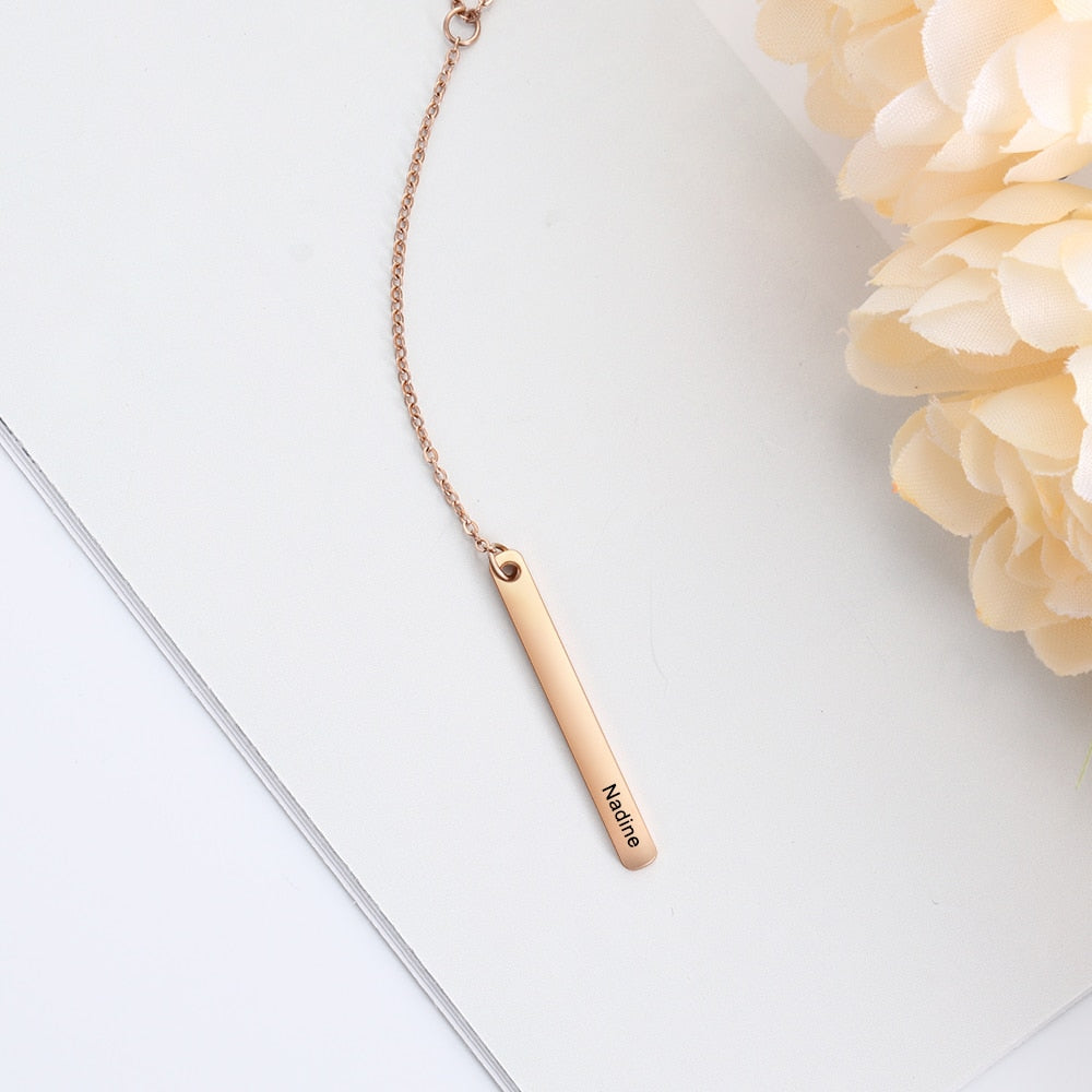 Personalized Bar Necklaces Charm Pendants Stainless Steel Jewelry for Ladies Engraved Name Anniversary Gift for Women-Florence Scovel