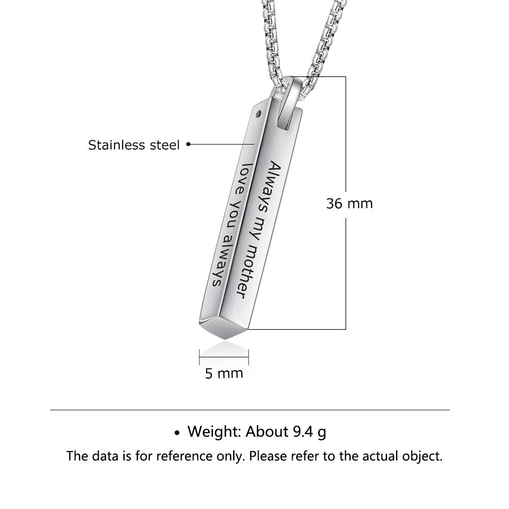 Stainless Steel Personalized Engraving 4 Sides Pendant Necklaces for Women Customized Name Bar Necklace Gifts for Wife-Florence Scovel