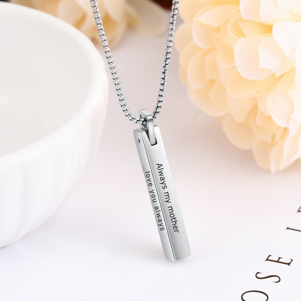 Stainless Steel Personalized Engraving 4 Sides Pendant Necklaces for Women Customized Name Bar Necklace Gifts for Wife-Florence Scovel