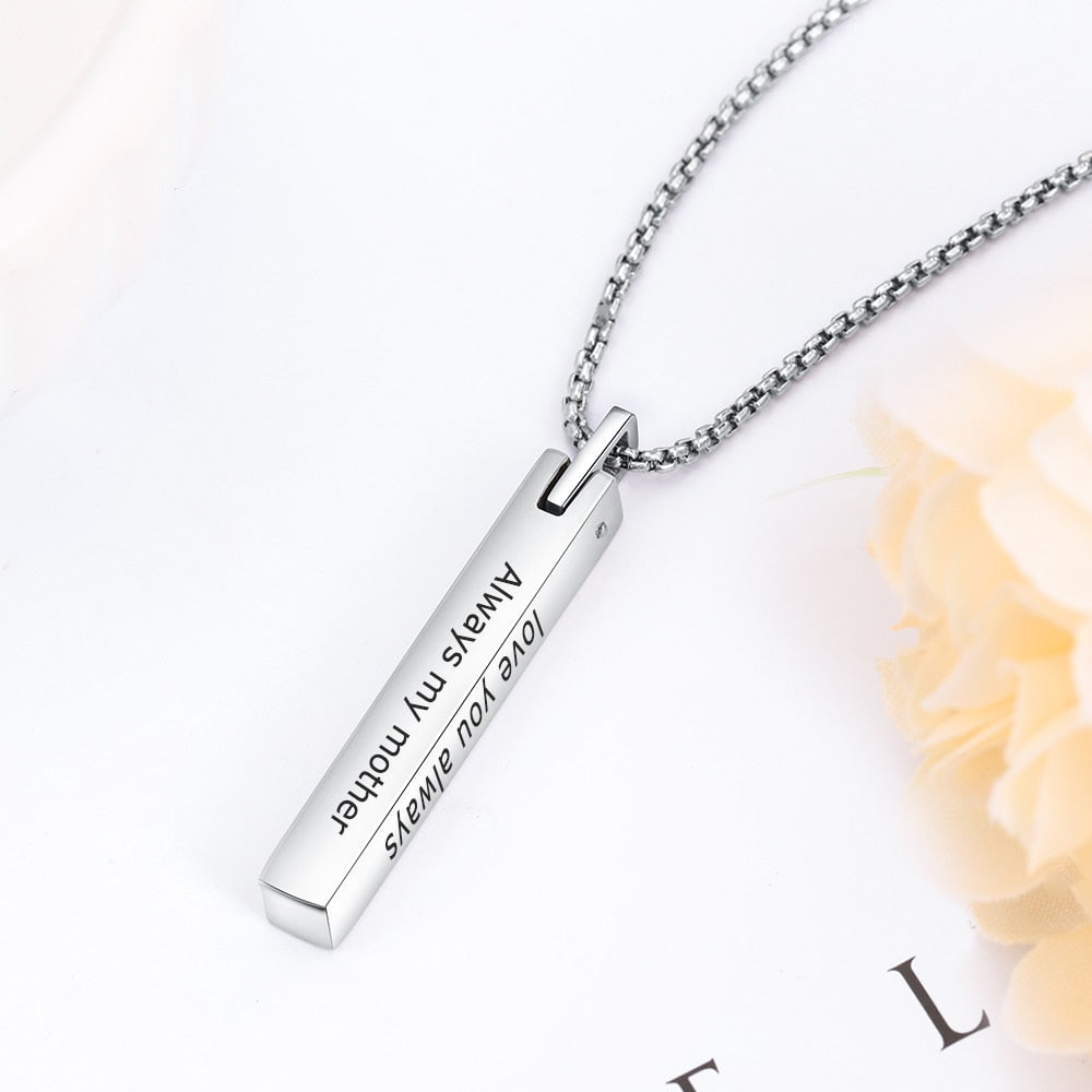 Stainless Steel Personalized Engraving 4 Sides Pendant Necklaces for Women Customized Name Bar Necklace Gifts for Wife-Florence Scovel