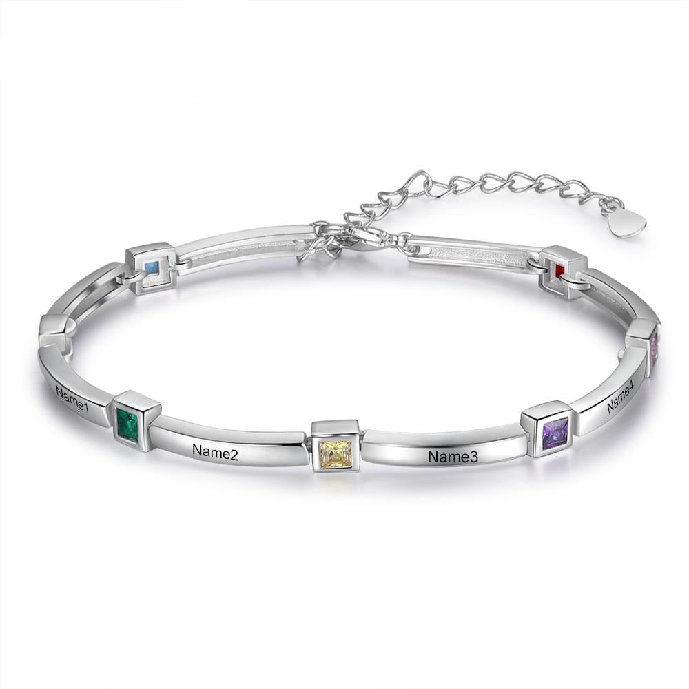Personalized 8 Names Inlaid Square Birthstone Bracelets-Florence Scovel