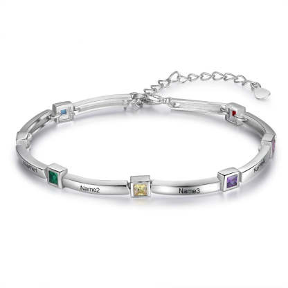 Personalized 8 Names Inlaid Square Birthstone Bracelets-Florence Scovel