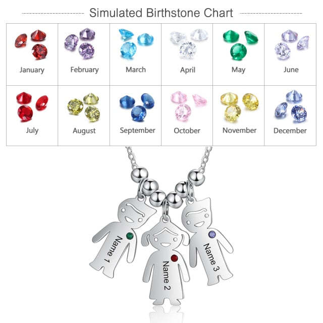 Personalized Engraved Name Boy Girl Pendant Necklace Customized Birthstone Stainless Steel Mother Kids Jewelry Gift-Florence Scovel
