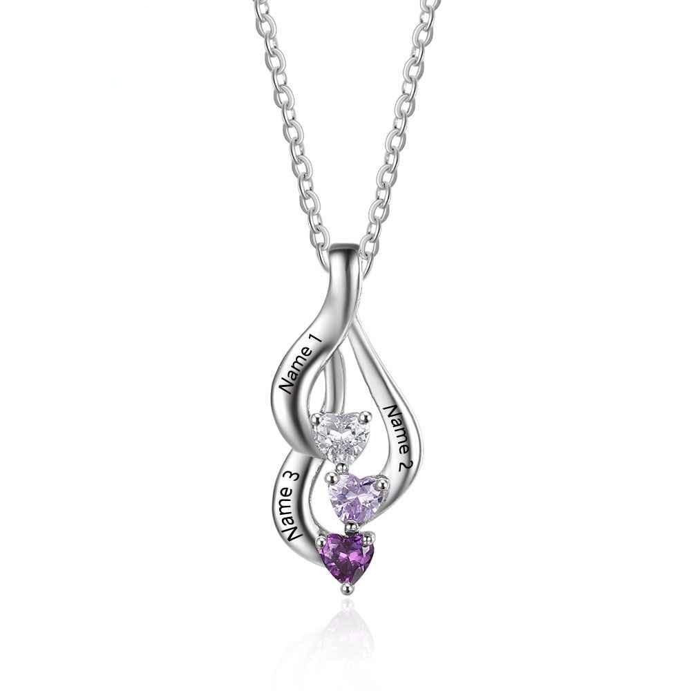 Personalized 3 Birthstone Necklaces Pendants Custom Engraving Name Mother Necklace Valentine Gift-Florence Scovel