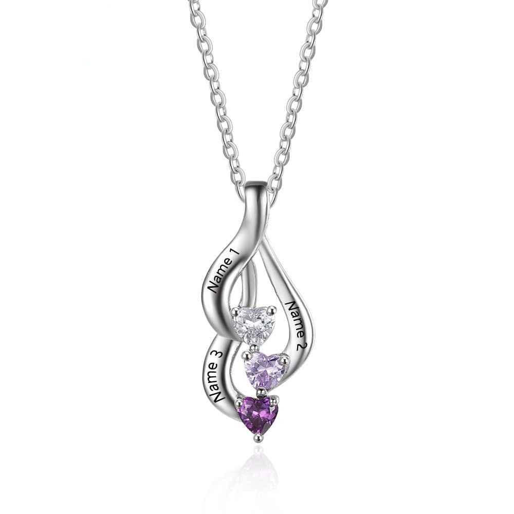 Personalized 3 Birthstone Necklaces Pendants Custom Engraving Name Mother Necklace Valentine Gift-Florence Scovel