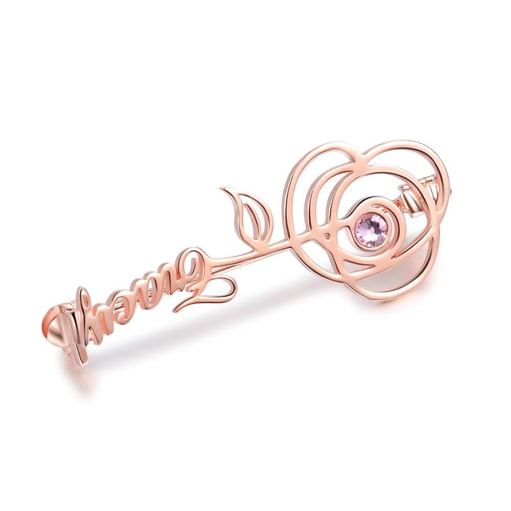 Personalized Name Brooches for Women Elegant Customized Birthstone Rose Flower Leaf Brooch Gifts for Mother-Florence Scovel