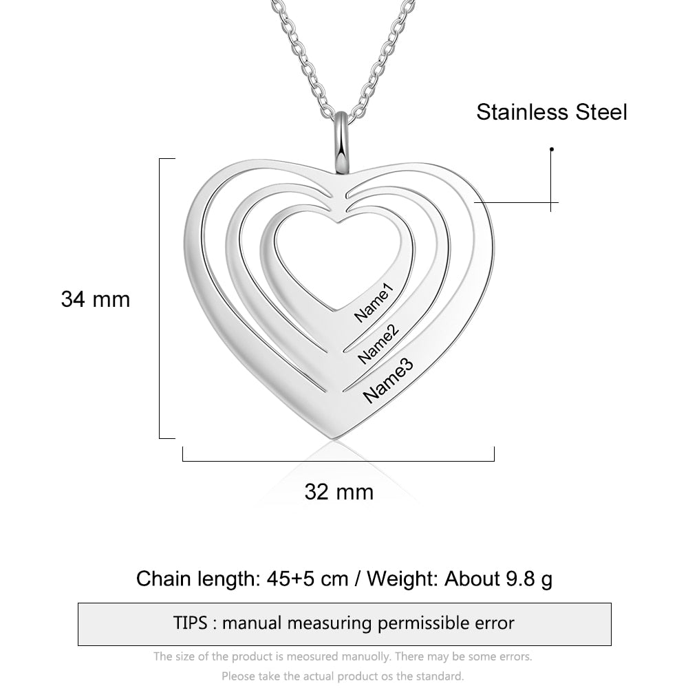 Customized 3 Hearts Pendant Necklace Personalized Engraving Name Necklaces for Women-Florence Scovel
