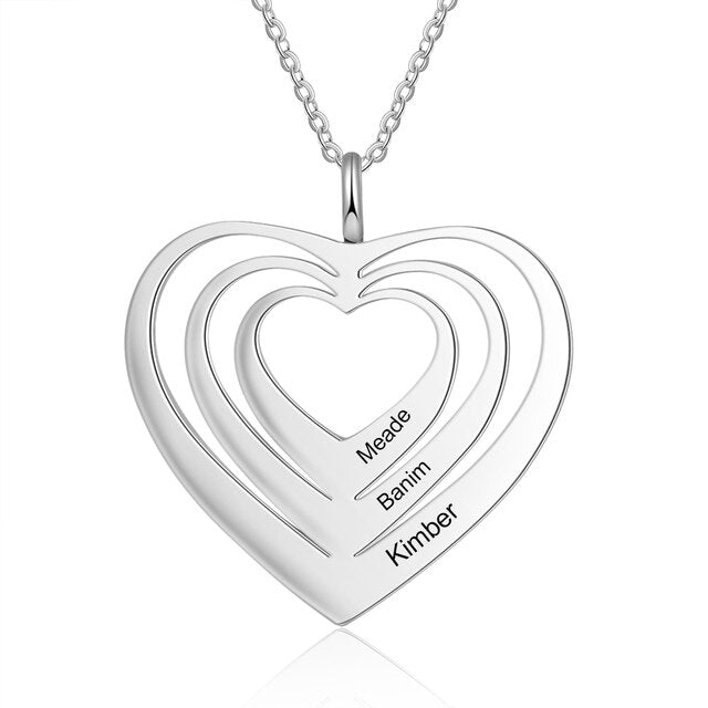 Customized 3 Hearts Pendant Necklace Personalized Engraving Name Necklaces for Women-Florence Scovel