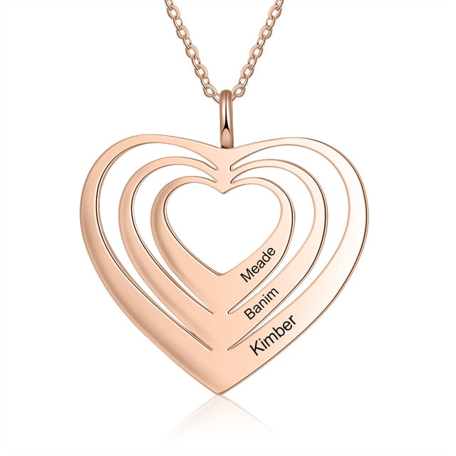 Customized 3 Hearts Pendant Necklace Personalized Engraving Name Necklaces for Women-Florence Scovel