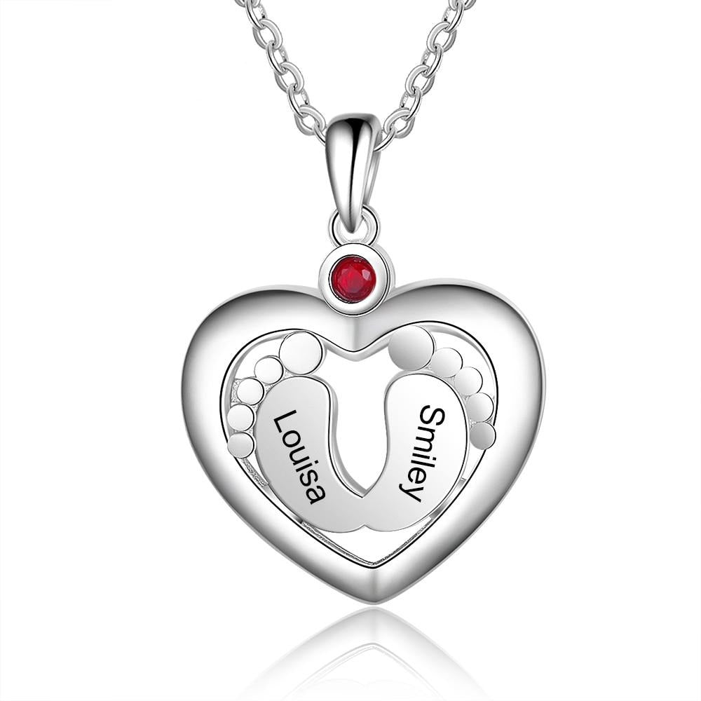Personalized Baby Feet Heart Pendant Necklace Customized Birthstone Engraved Name Charm Jewelry Memory Gift for Women-Florence Scovel