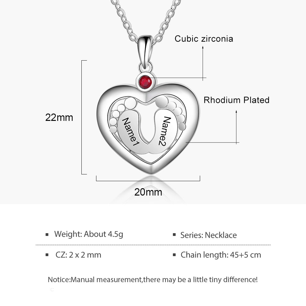 Personalized Baby Feet Heart Pendant Necklace Customized Birthstone Engraved Name Charm Jewelry Memory Gift for Women-Florence Scovel