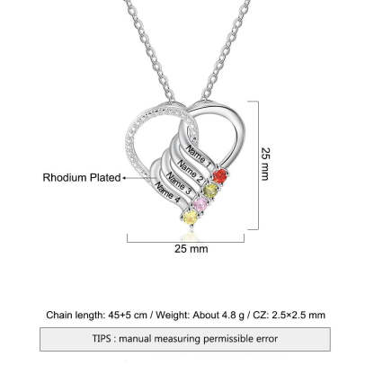 Family Heart Pendant Necklace with 4 Birthstones Customized Engraving Name Mother Necklace New Year Gift-Florence Scovel