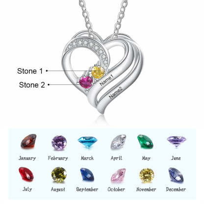 925 Sterling Silver Personalized Engraving Name Heart Pendant Customized Mothers Necklace with 2 Birthstones Fine Gifts-Florence Scovel