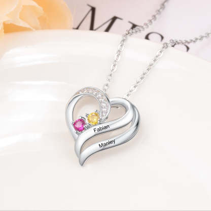 925 Sterling Silver Personalized Engraving Name Heart Pendant Customized Mothers Necklace with 2 Birthstones Fine Gifts-Florence Scovel