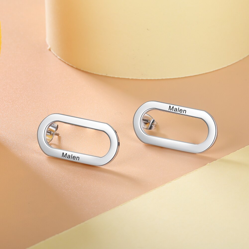 Customized Name Engraved Geometric Earrings For Women-Florence Scovel