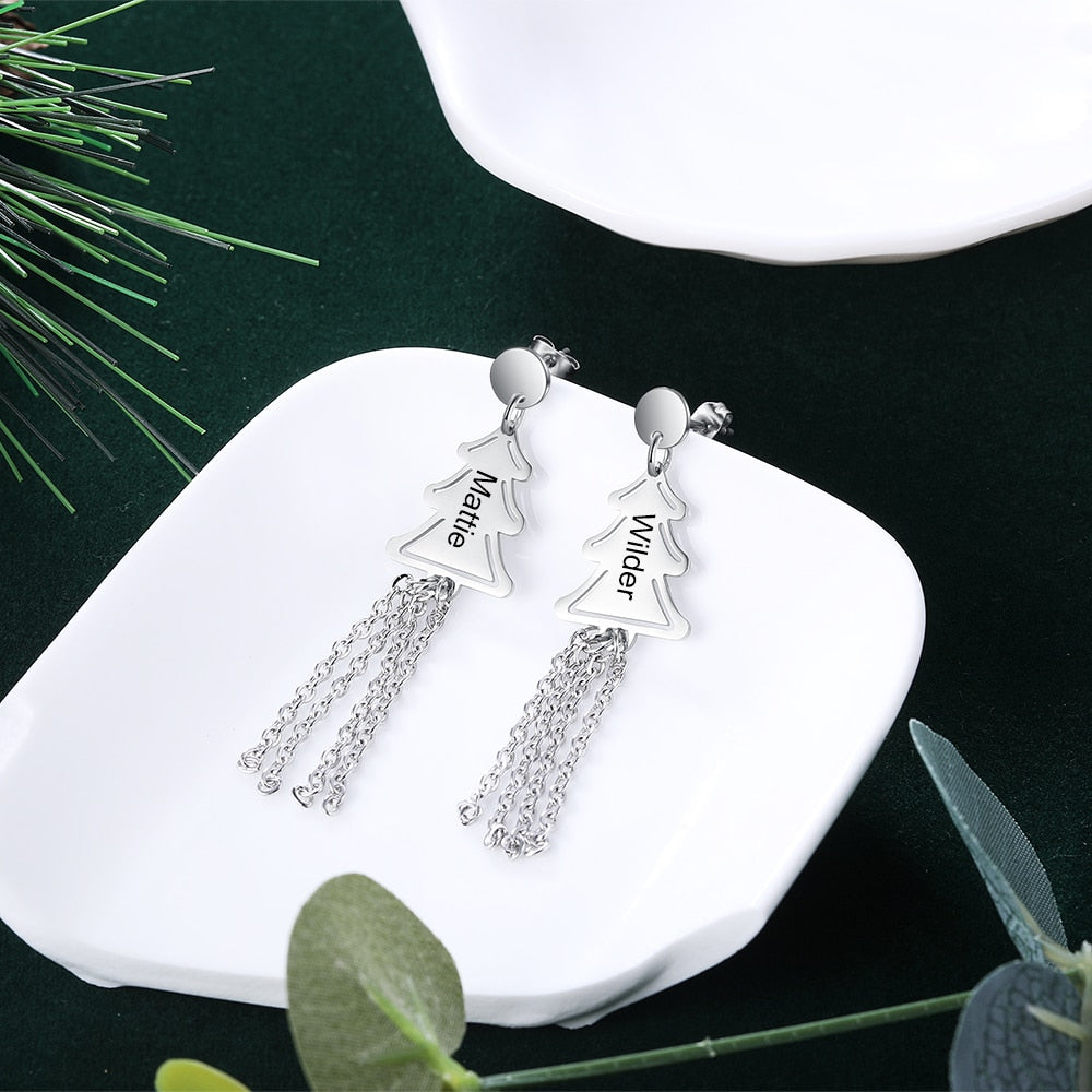 Personalized Christmas Tree Drop Earrings For Women-Florence Scovel