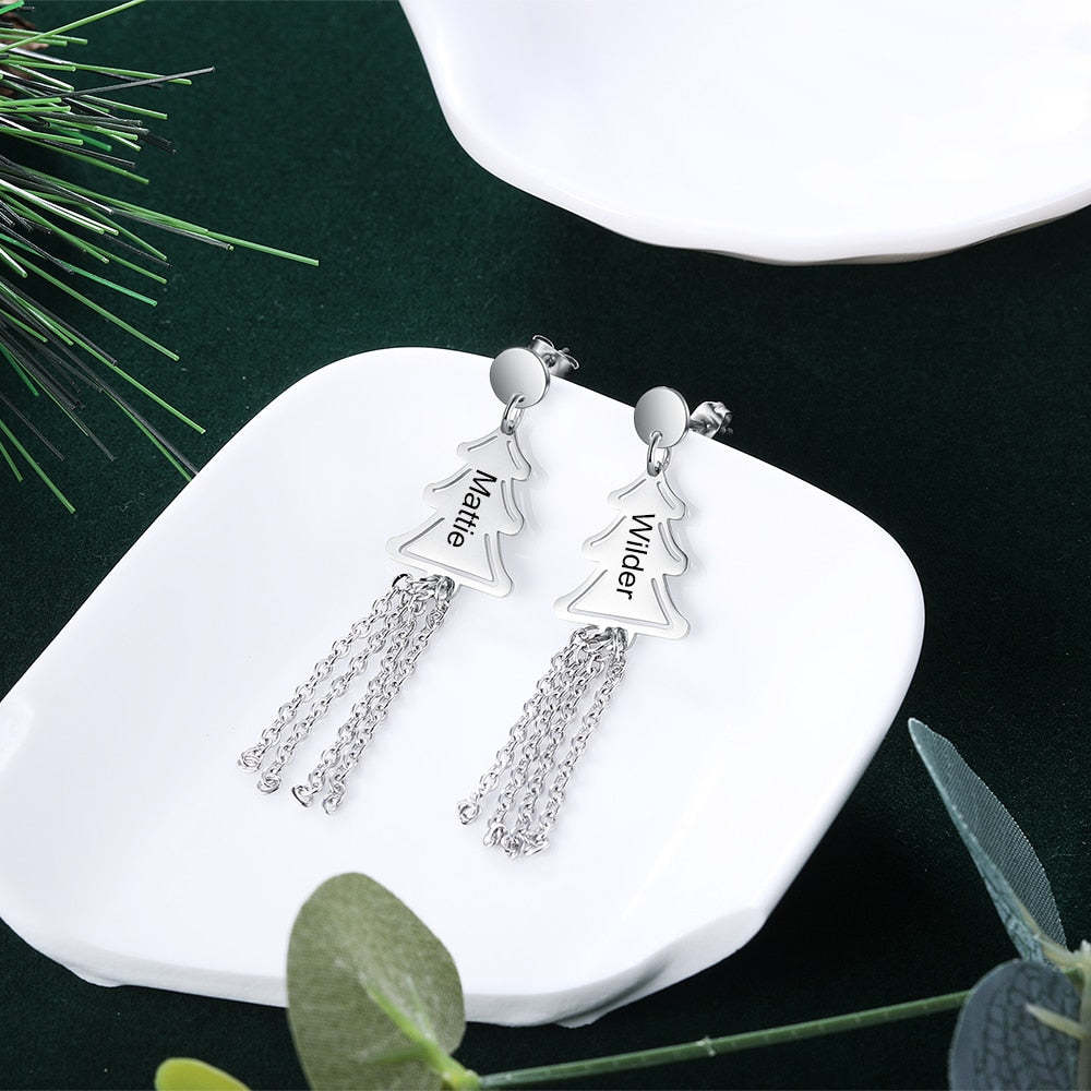 Personalized Christmas Tree Drop Earrings For Women-Florence Scovel