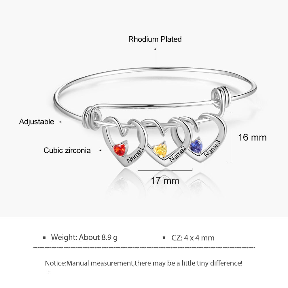 Personalized Heart Charm Bracelet with Birthstone Customized Engraving Name Bracelets & Bangles Christmas Gift for Mom-Florence Scovel