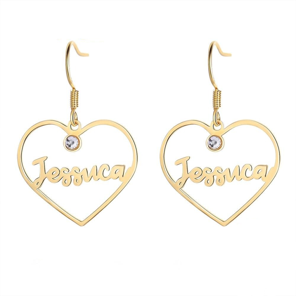 Personalized 1 Name And 2 Stones Letters Drop Earrings For Women-Florence Scovel