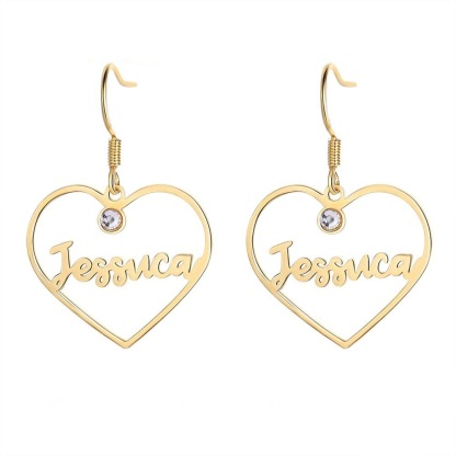 Personalized 1 Name And 2 Stones Letters Drop Earrings For Women-Florence Scovel