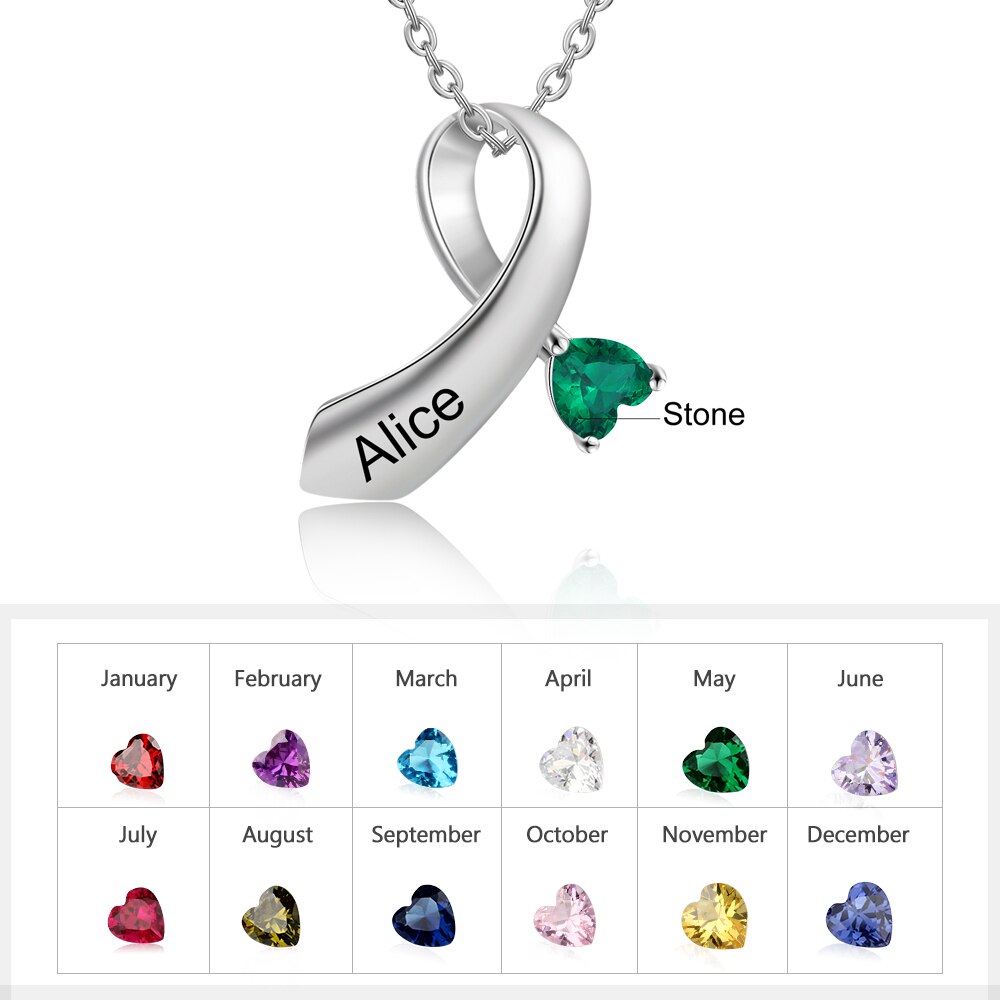 Designer Personalized Ribbon Shape Pendant Necklace with Heart Birthstone Customized Name Engraved Necklaces for Women-Florence Scovel
