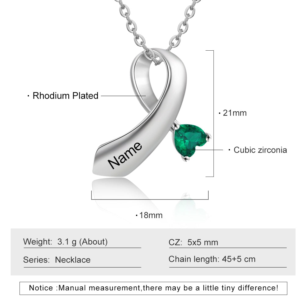 Designer Personalized Ribbon Shape Pendant Necklace with Heart Birthstone Customized Name Engraved Necklaces for Women-Florence Scovel
