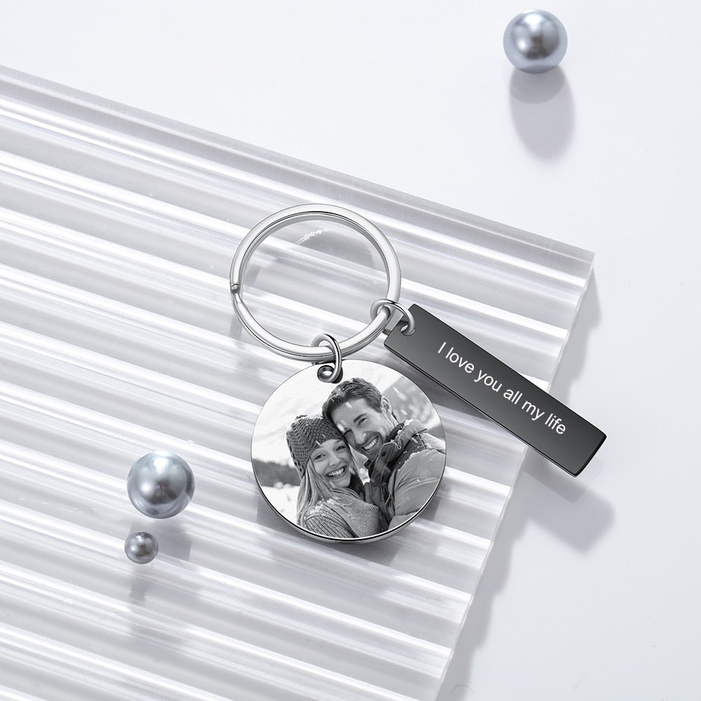 Personalized Black Color Engraved Date Calendar And Photo Keychains-Florence Scovel