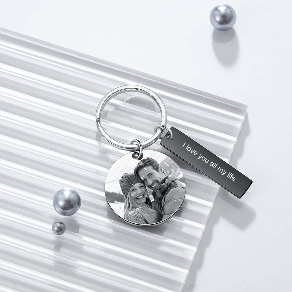 Personalized Black Color Engraved Date Calendar And Photo Keychains-Florence Scovel