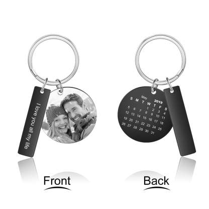 Personalized Black Color Engraved Date Calendar And Photo Keychains-Florence Scovel