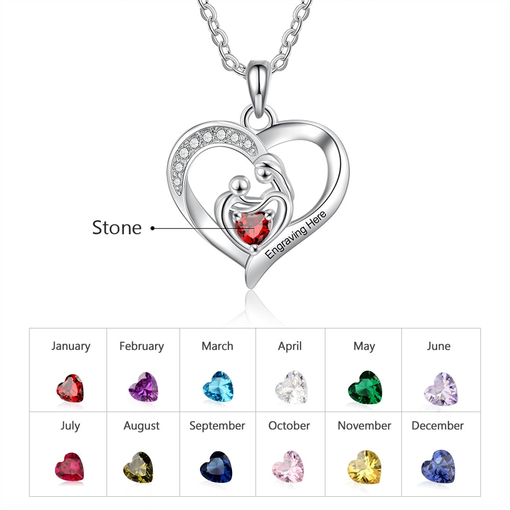 Personalized Mom & Baby Heart Pendant Necklace with Birthstone Customized Name Engraved Necklaces Gifts for Mothers-Florence Scovel