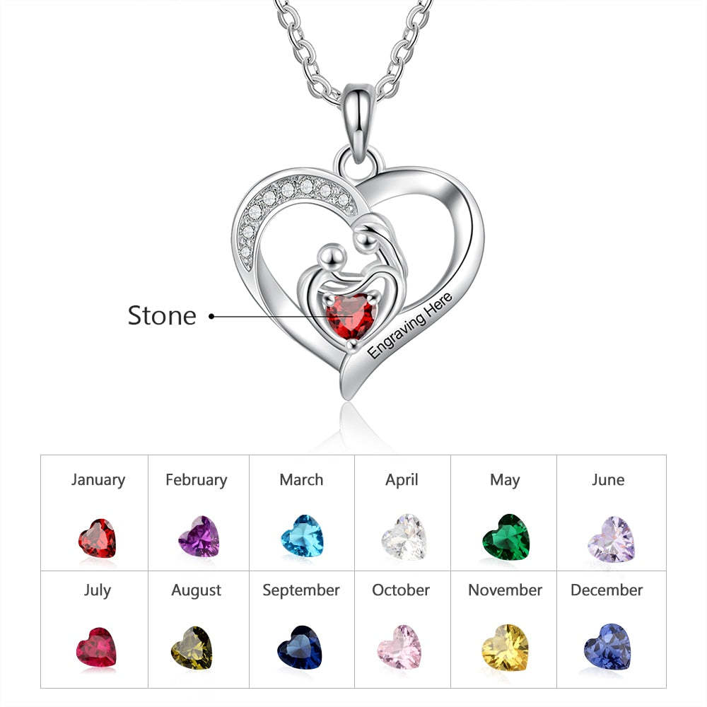 Personalized Mom & Baby Heart Pendant Necklace with Birthstone Customized Name Engraved Necklaces Gifts for Mothers-Florence Scovel