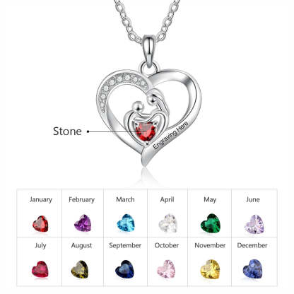 Personalized Mom & Baby Heart Pendant Necklace with Birthstone Customized Name Engraved Necklaces Gifts for Mothers-Florence Scovel