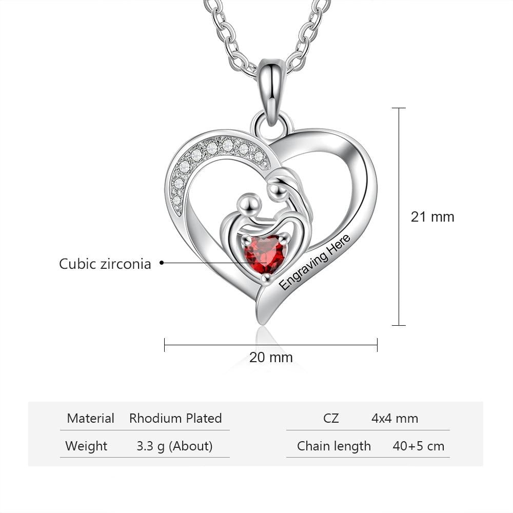 Personalized Mom & Baby Heart Pendant Necklace with Birthstone Customized Name Engraved Necklaces Gifts for Mothers-Florence Scovel
