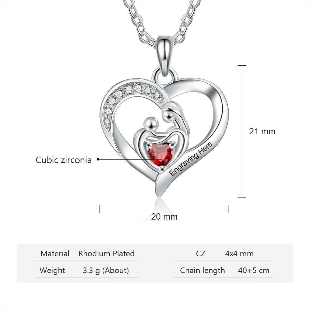 Personalized Mom & Baby Heart Pendant Necklace with Birthstone Customized Name Engraved Necklaces Gifts for Mothers-Florence Scovel