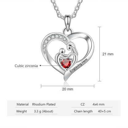 Personalized Mom & Baby Heart Pendant Necklace with Birthstone Customized Name Engraved Necklaces Gifts for Mothers-Florence Scovel