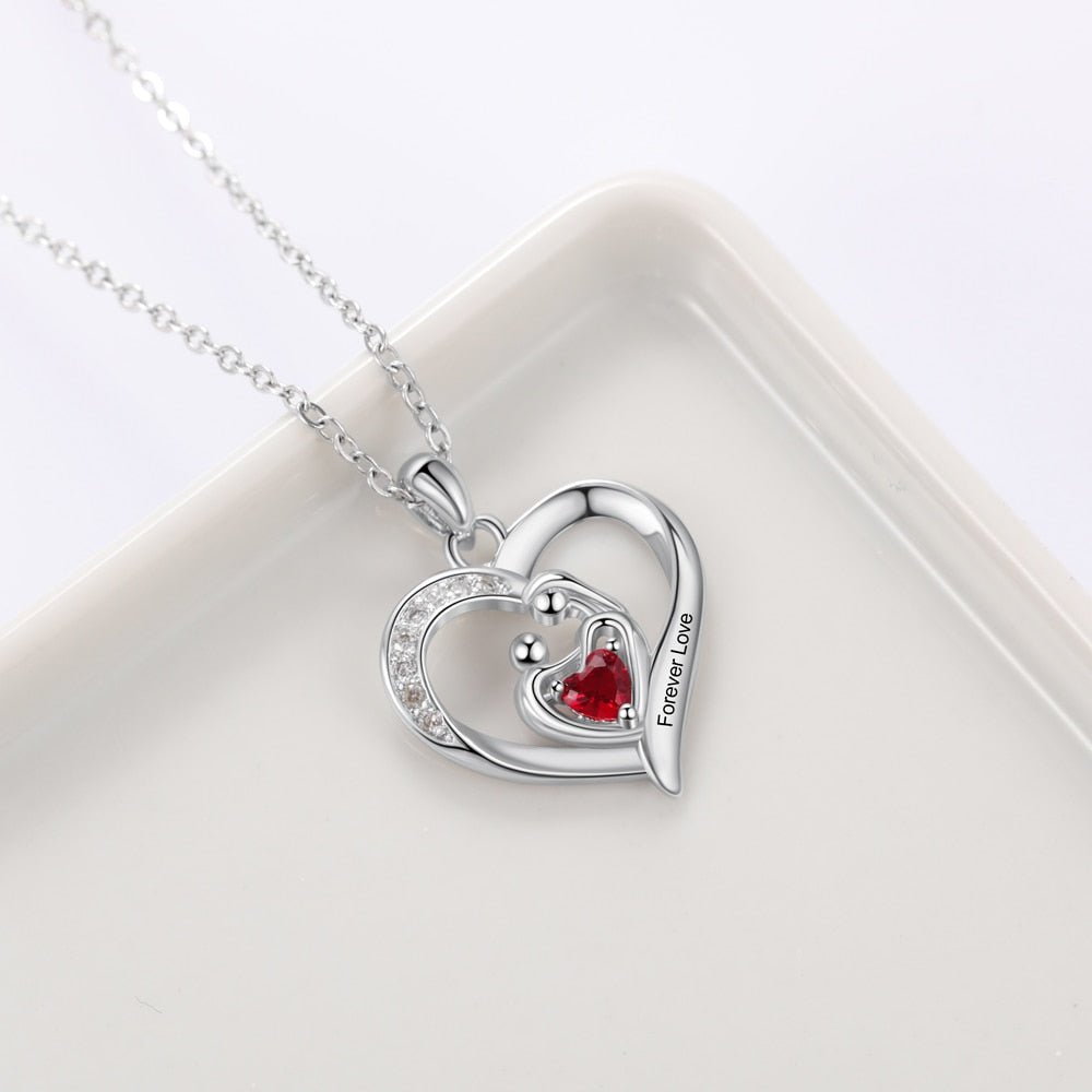 Personalized Mom & Baby Heart Pendant Necklace with Birthstone Customized Name Engraved Necklaces Gifts for Mothers-Florence Scovel