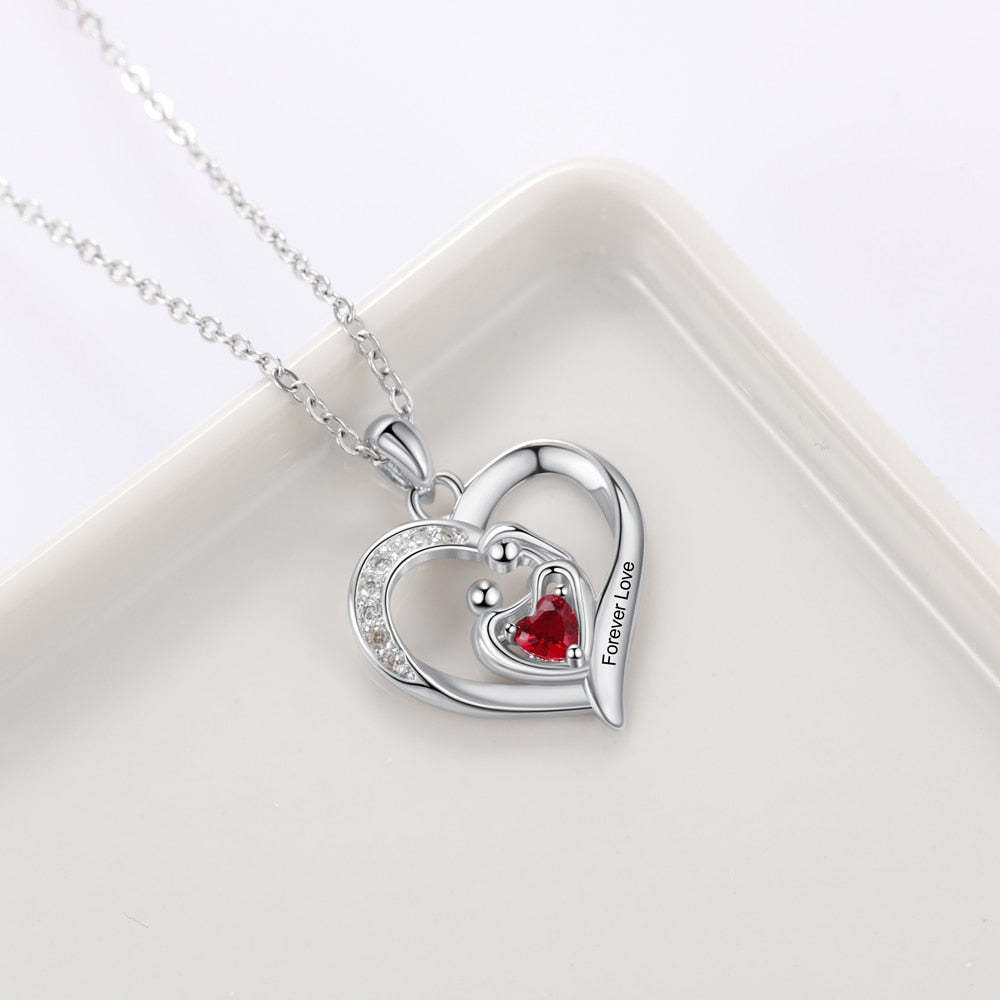 Personalized Mom & Baby Heart Pendant Necklace with Birthstone Customized Name Engraved Necklaces Gifts for Mothers-Florence Scovel