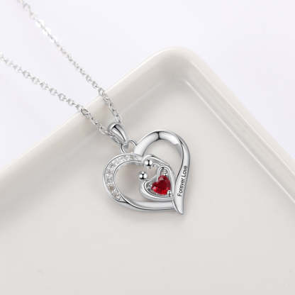 Personalized Mom & Baby Heart Pendant Necklace with Birthstone Customized Name Engraved Necklaces Gifts for Mothers-Florence Scovel