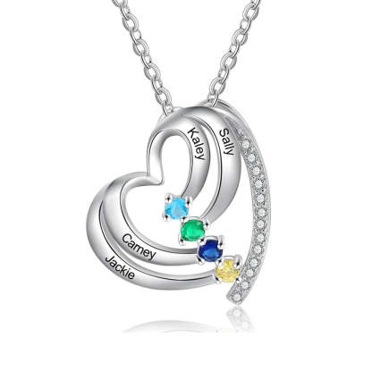 Personalized Engraving 4 Names Mother Necklace Custom 12 Color Birthstone Family Heart Pendant Necklace-Florence Scovel