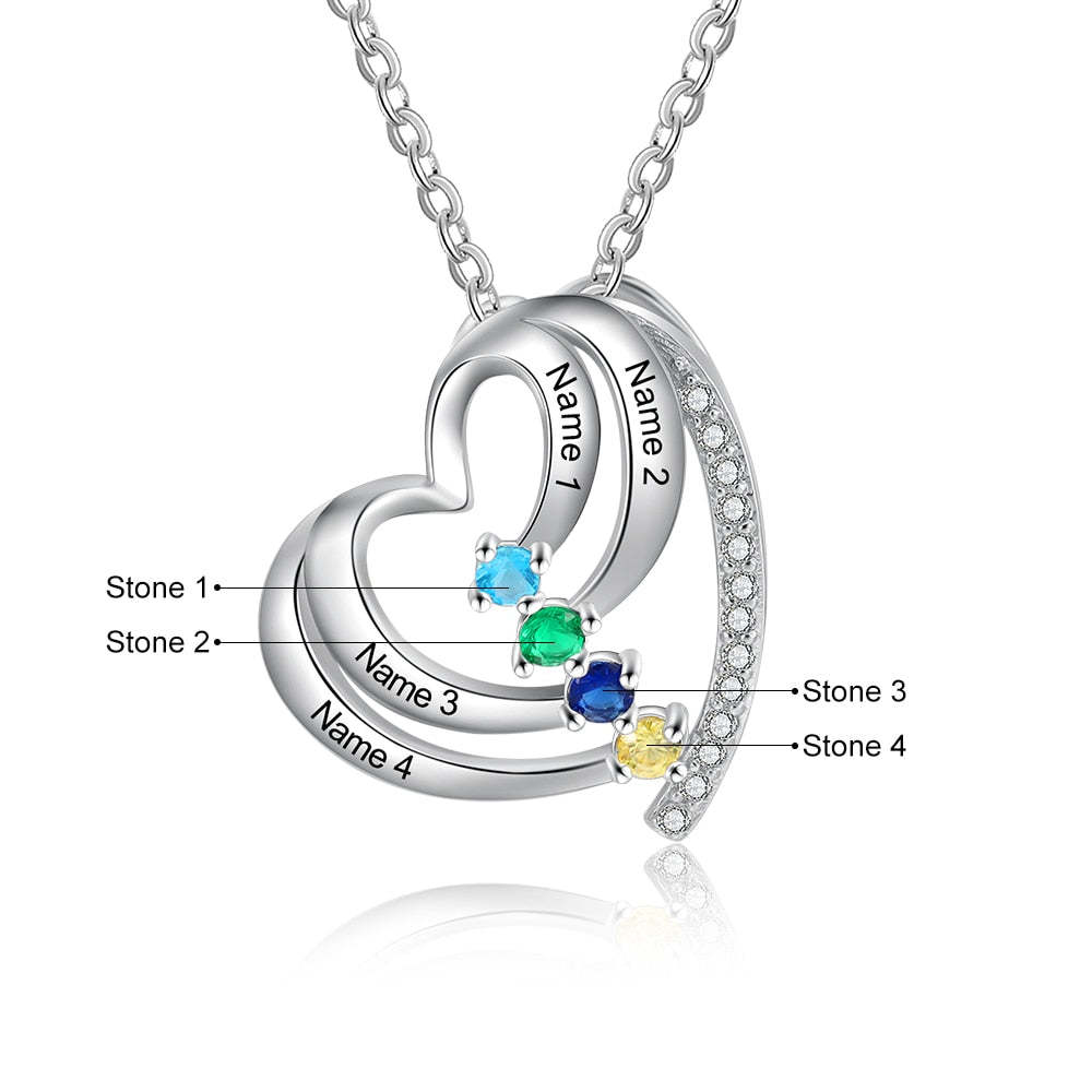 Personalized Engraving 4 Names Mother Necklace Custom 12 Color Birthstone Family Heart Pendant Necklace-Florence Scovel