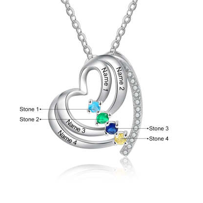 Personalized Engraving 4 Names Mother Necklace Custom 12 Color Birthstone Family Heart Pendant Necklace-Florence Scovel