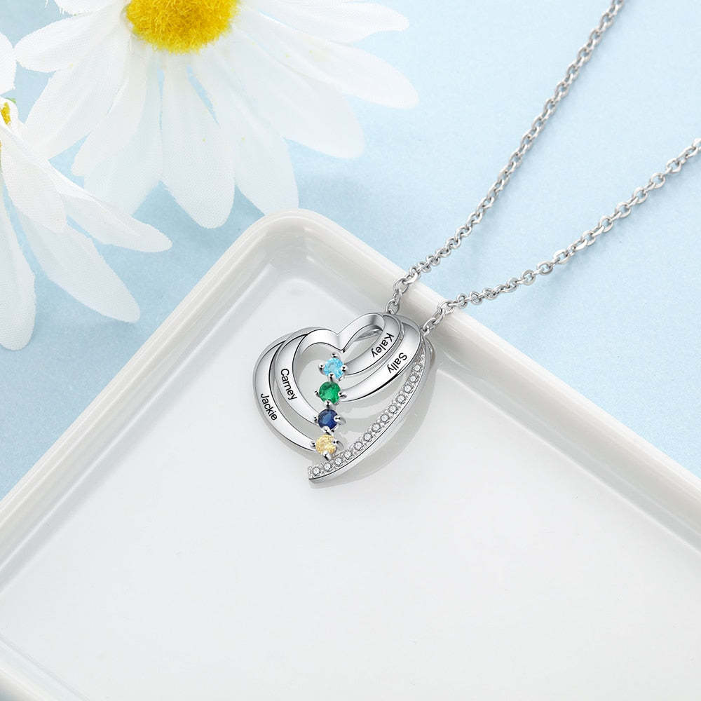Personalized Engraving 4 Names Mother Necklace Custom 12 Color Birthstone Family Heart Pendant Necklace-Florence Scovel